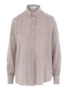 Brunello Cucinelli Striped Linene And Silk Shirt In Brown