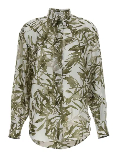 Brunello Cucinelli Silk Shirt Shirt, Blouse In Multicolor