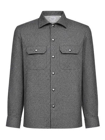 Brunello Cucinelli Man Shirt Grey Size S Virgin Wool In Gray