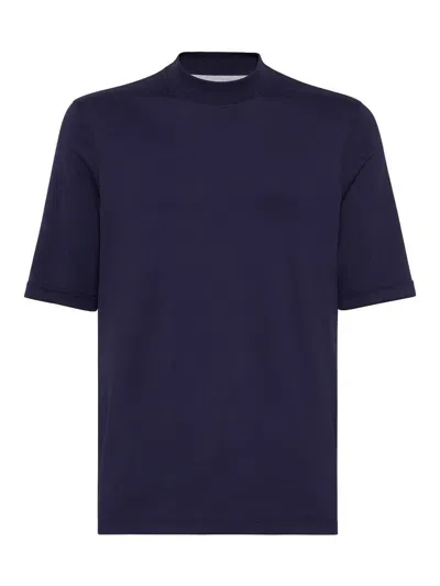 BRUNELLO CUCINELLI T-SHIRT WITH RAISED COLLAR