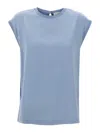 Brunello Cucinelli Silk Cap Sleeve T-shirt With Keyhole Back In Blue