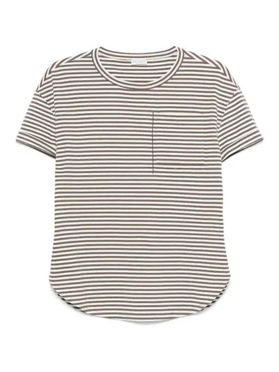 Brunello Cucinelli Striped Cotton Jersey T-shirt In Brown