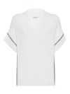 Brunello Cucinelli Textured Ribbed Top With Deep V-neckline In White