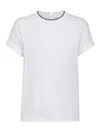 Brunello Cucinelli Stretch Cotton Jersey T-shirt With Precious Faux Layering In White