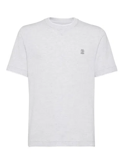 Brunello Cucinelli Men Cotton Jersey Crew-neck T-shirt With Logo And Faux-layering In White