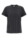 Brunello Cucinelli Dazzling Chalk Stripe Embroidery T-shirt