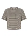 Brunello Cucinelli Striped Jersey Shiny Pocket Detail Crop T-shirt