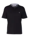 Brunello Cucinelli Logo Crew Neck Cotton T-shirt With Contrast Trim In Black