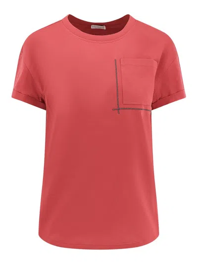 BRUNELLO CUCINELLI T-SHIRT AND RED POLE