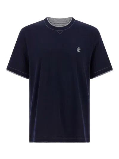 Brunello Cucinelli Double Layer T-shirt In Blue