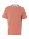 Brunello Cucinelli Cotton Crew-neck T-shirt With Contrasts In Orange