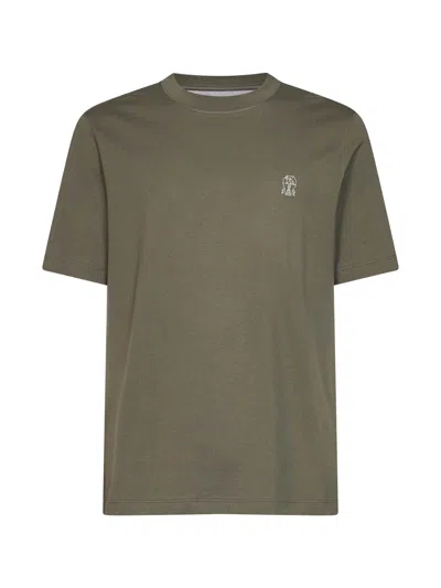 Brunello Cucinelli Camouflage Green Cotton Jersey Logo Crewneck T-shirt In Gray