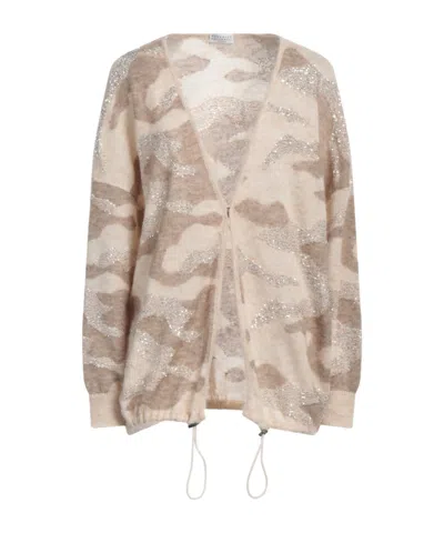 Brunello Cucinelli Camouflage Sequin Knit Cardigan In Nude