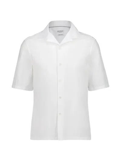 Brunello Cucinelli White Jacquard Jersey Short-sleeved Shirt