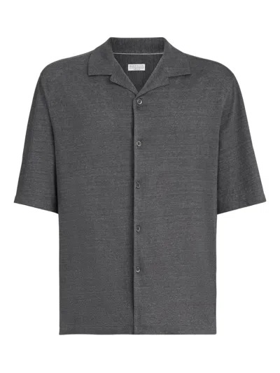 Brunello Cucinelli Camp-collar Short-sleeve Shirt In Gray