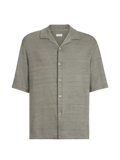 Brunello Cucinelli Camp-collar Short-sleeve Shirt In Gray