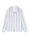 Brunello Cucinelli Camp-collar Striped Linen Shirt In 灰色