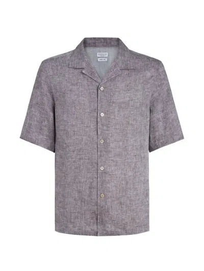 Brunello Cucinelli Camp-collar Short-sleeve Shirt In Pattern