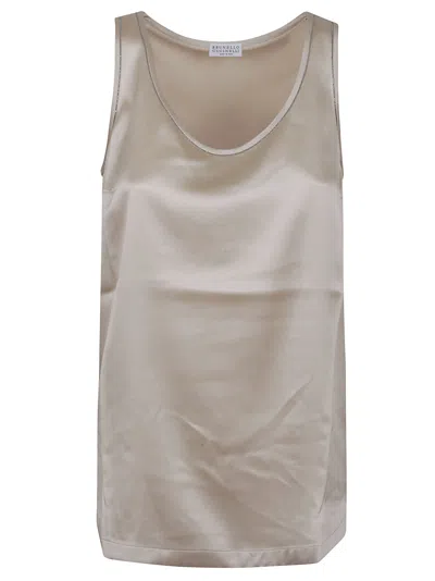 Brunello Cucinelli Scoop Neck Sleeveless Top In Beige