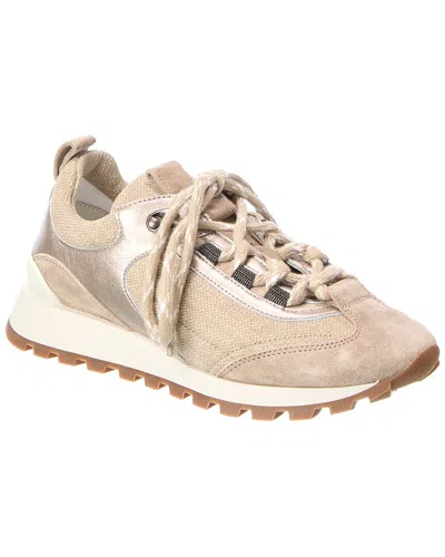 Brunello Cucinelli Canvas & Suede Sneaker In Brown