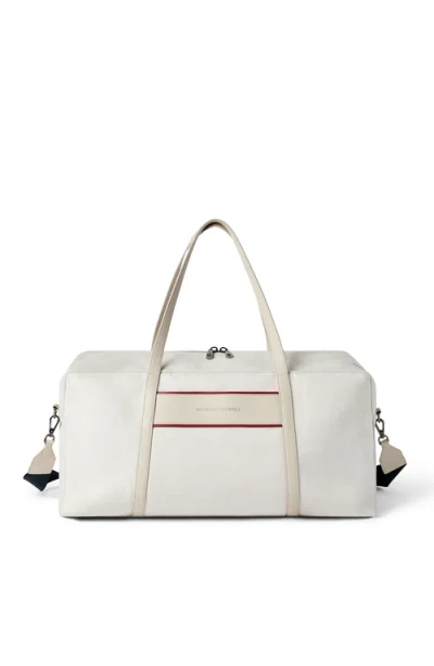 Brunello Cucinelli Canvas Bag With Logo In Silver