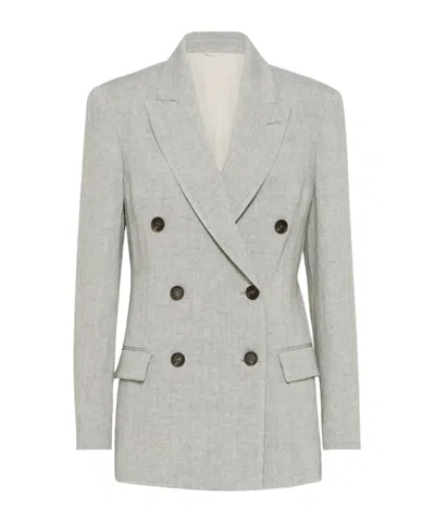 Brunello Cucinelli Canvas Blazer In Gray