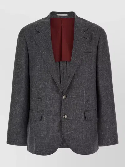 Brunello Cucinelli Canvas Blazer Tailored Notch Lapel Design In Gray