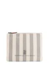 Brunello Cucinelli Canvas Clutch With Striped Motif In White