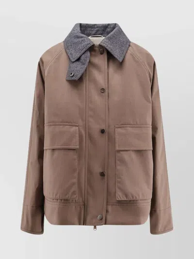Brunello Cucinelli Canvas Cotton Jacket Contrast Collar