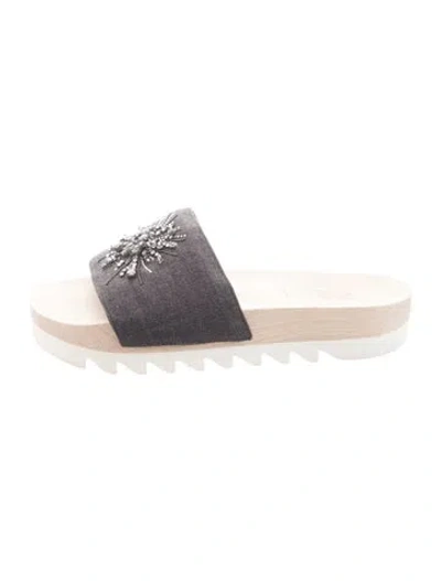 Pre-owned Brunello Cucinelli Canvas Crystal Embellishments Slides In Blue