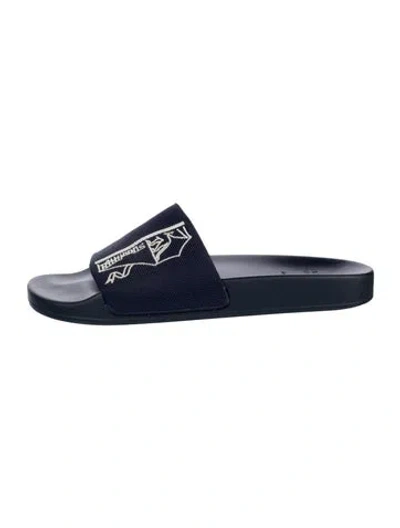 Pre-owned Brunello Cucinelli Canvas Graphic Print Slides In Blue