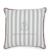 BRUNELLO CUCINELLI CANVAS LEATHER-PIPED EMBROIDERED STRIPED CUSHION (50CM X 50CM)
