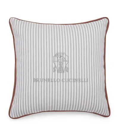 Brunello Cucinelli Canvas Leather-piped Striped Cushion (40cm X 40cm) In Grey