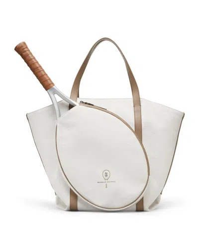 Brunello Cucinelli Canvas-leather Tennis Racket Tote Bag In White