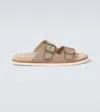 Brunello Cucinelli Suede Slides In Brown+camel