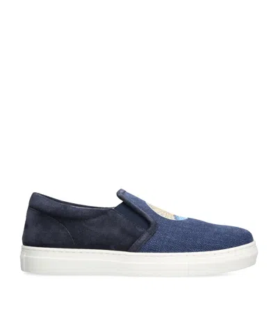 Brunello Cucinelli Kids' Canvas Slip-on Sneakers In Blue