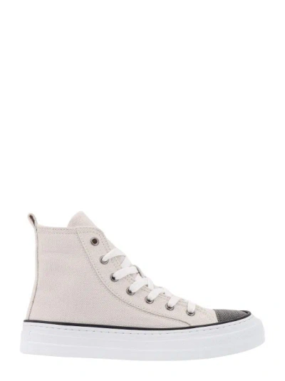 Brunello Cucinelli Panelled Lace-up Sneakers In White