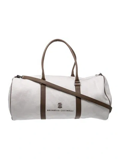 Pre-owned Brunello Cucinelli Canvas Weekender Bag In Silver