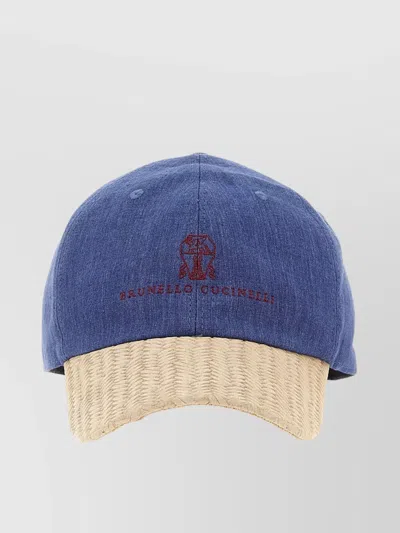 Brunello Cucinelli Cap Logo Embroidery Curved Brim In Blue