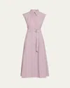 Brunello Cucinelli Cap-sleeve Belted Crispy Cotton Midi Shirtdress In Purple Ash