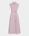 Brunello Cucinelli Cap-sleeve Belted Crispy Cotton Midi Shirtdress In Purple Ash