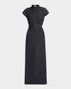 Brunello Cucinelli Cap-sleeve Belted Indigo Midi Shirtdress In C001 Denim Blue