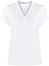 Brunello Cucinelli Monili Trim V-neck Cotton T-shirt In White