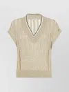 Brunello Cucinelli Women Dazzling Ribbed Net Knitted T-shirt In Linen