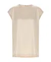 Brunello Cucinelli Cap-sleeve Satin-finish Blouse In Nude