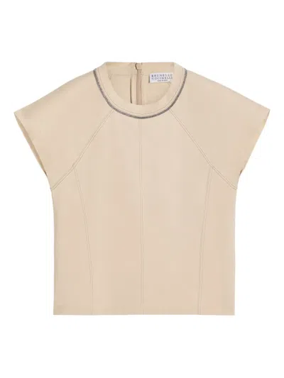 Brunello Cucinelli Kids' Cap-sleeve Structured Top In Neutrals