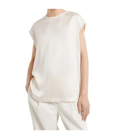 BRUNELLO CUCINELLI BRUNELLO CUCINELLI CAP-SLEEVED CREWNECK SATIN BLOUSE