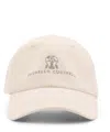 Brunello Cucinelli Baseball Cap In Garment-dyed Twisted Cotton Gabardine With Embroidered Logo In White