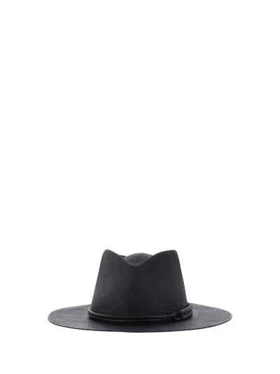 Brunello Cucinelli Straw Fedora Hat In Black