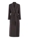 Brunello Cucinelli Belted Waist Coat With Notched Lapels In Gray